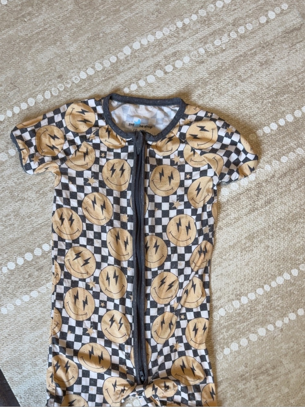 Little One Shop Short-Sleeve One-Piece Bodysuit in Black & Tan